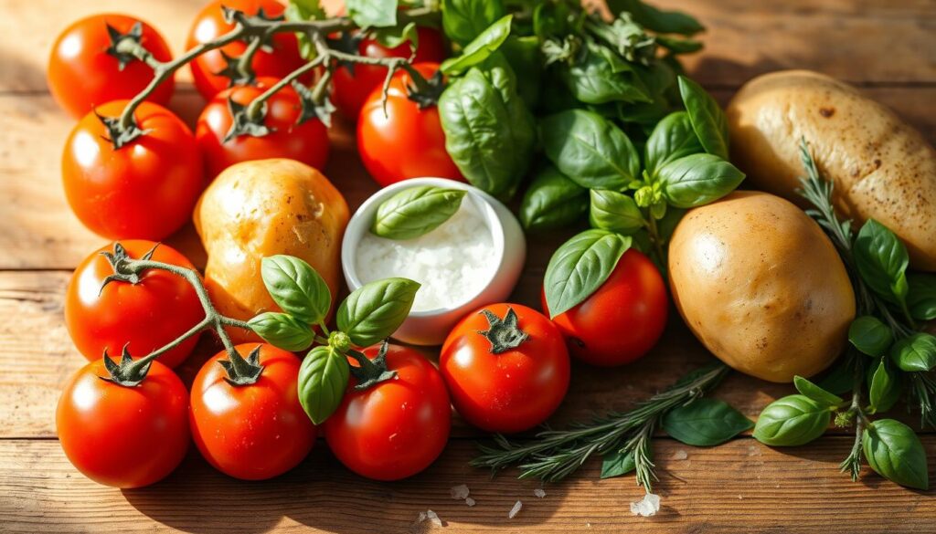 Fresh Italian Ingredients for Potato and Tomato Dish