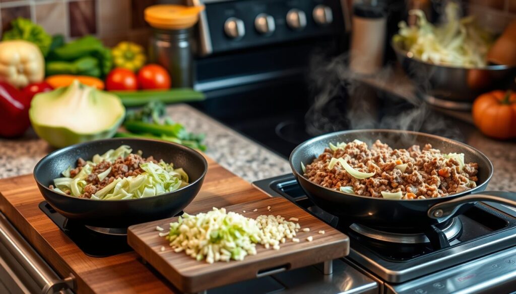 Ground Beef Cabbage Cooking Process