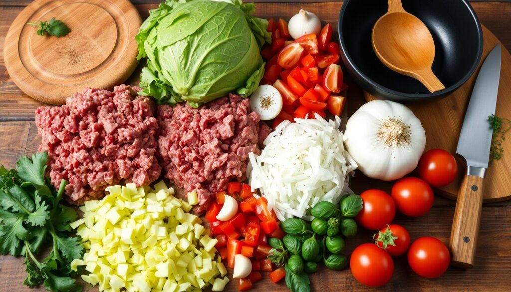 Ground Beef Recipe Ingredients and Kitchen Tools