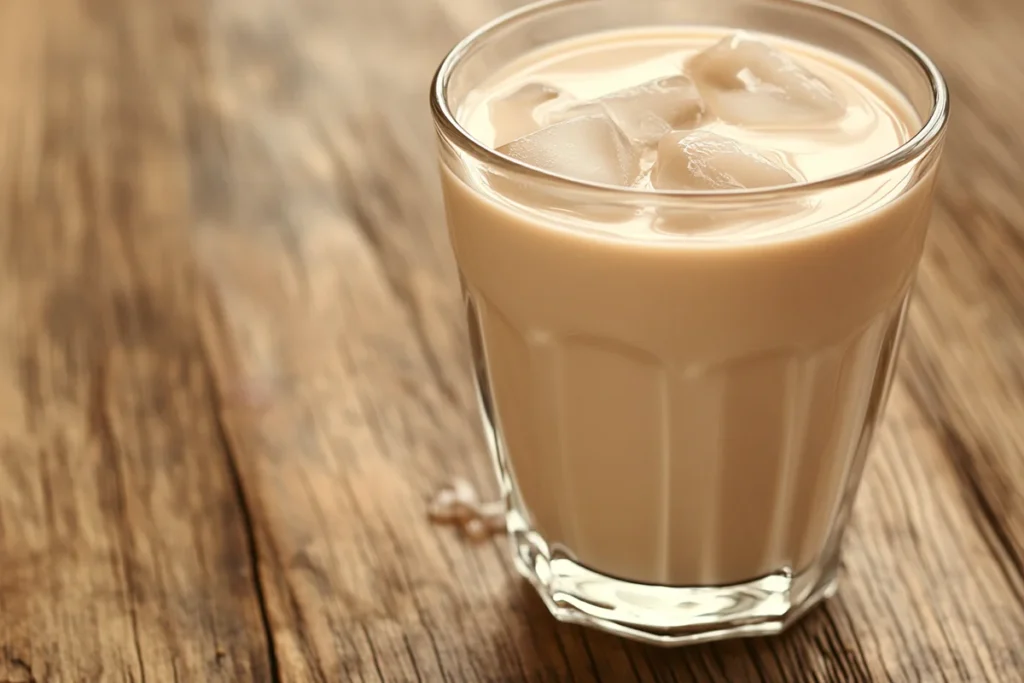 A glass of creamy tea and milk