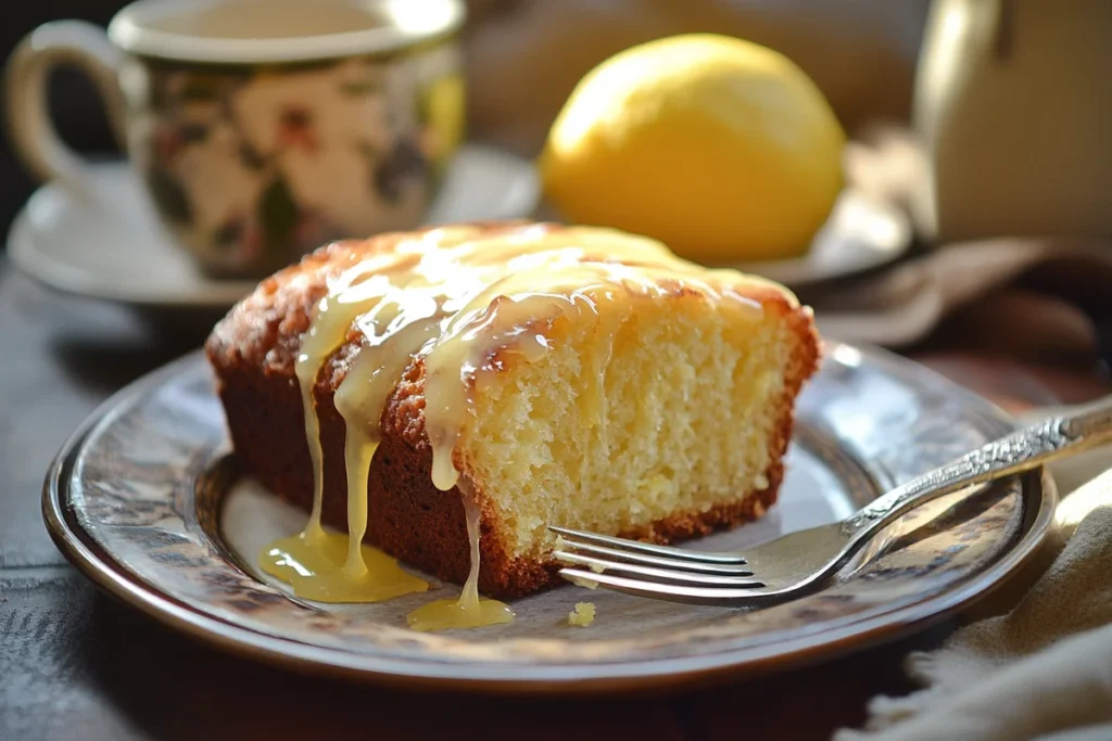 Lemon bread slice with glaze